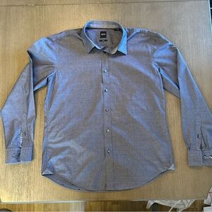 Hugo Boss Men's Patterned Blue Dress Shirt